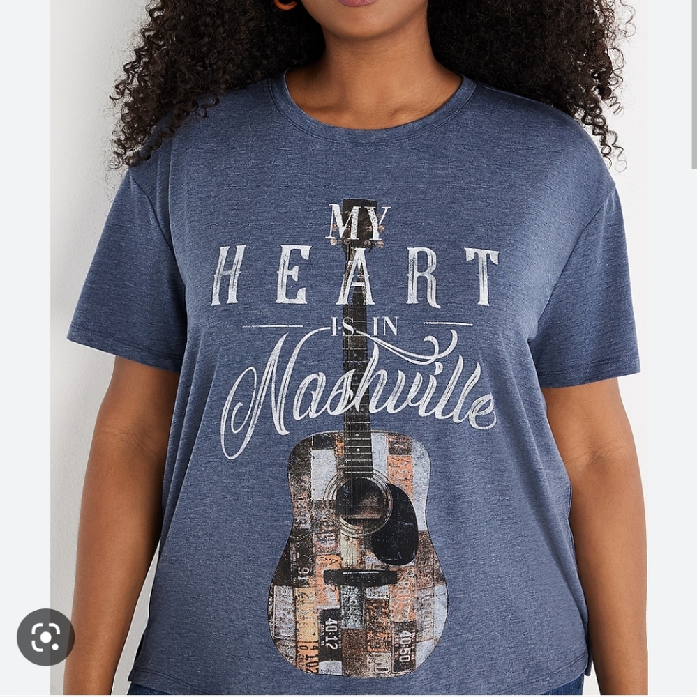 NWT! Maurices Plus Size Blue My Heart Is In Nashville Graphic Tee~ Size 1X